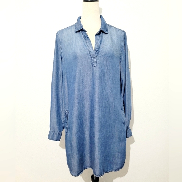 cloth & stone Dresses & Skirts - Cloth & Stone Women Chambray Tunic Dress Sz Medium Roll Tab Sleeve Anthropology